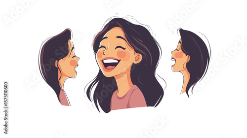 Smiling Happy Girl Flat Design Illustration