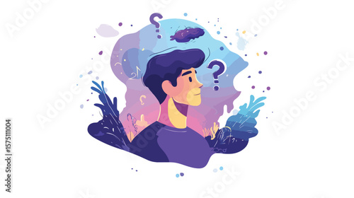 Professional Man Avatar Thinking with Question Marks Design