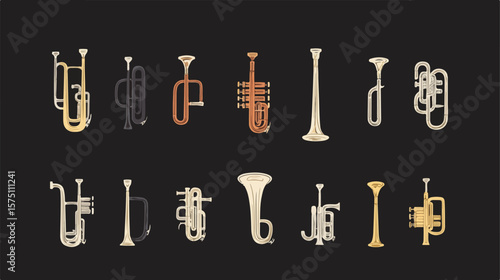 Elegant Isolated Trumpet Instrument in Flat Vector Design