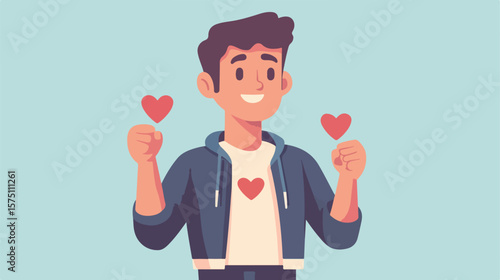 Boost Social Media Presence: Man Getting Likes Flat Vector Illustration