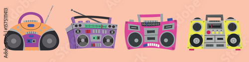 Retro Boombox set collection icon clipart illustration.