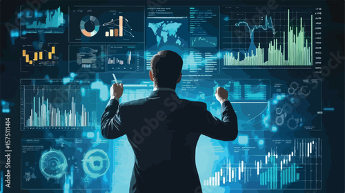 Professional Businessman Pointing to Charts Vector Illustration