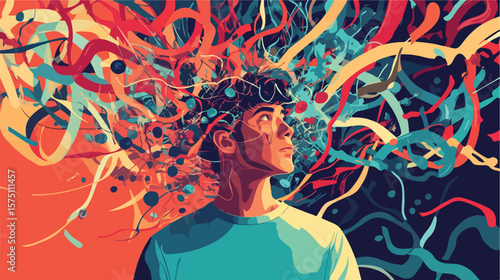 Focused man searching and brainstorming for creative idea concept