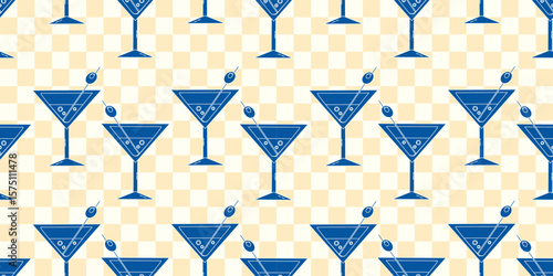 La Dolce Vita seamless pattern background with martini coctail for packaging and decoration. Drink concept.
