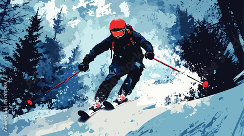 Dynamic Skiing Vector Illustration with Centered Focus