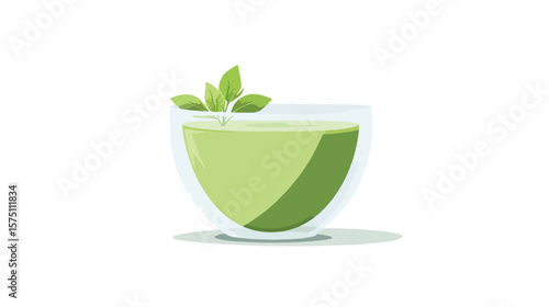 Elegant Matcha Tea in Glass Cup Vector Illustration