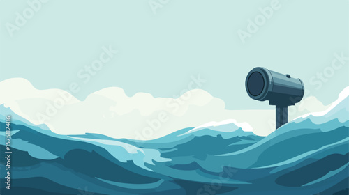 Underwater Metal Periscope Viewing Waves Above Water