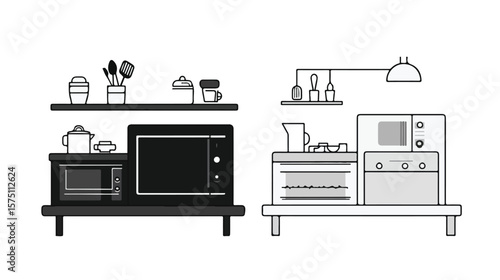 Flat Vector Black and White Microwave Oven Icon