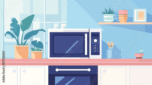 Modern Microwave Oven Simple Flat Vector and Clip Art