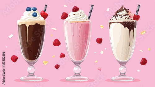 Delicious Milkshake Flat Vector Illustration Centered Composition