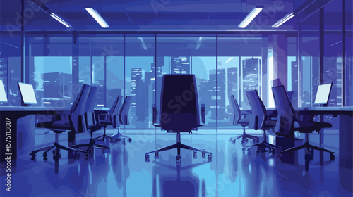 Contemporary Workspace with Vacant Tables and Chairs