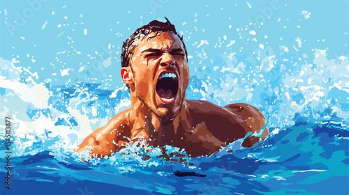 Intense Determination: Muscular Athlete Screaming in Focus