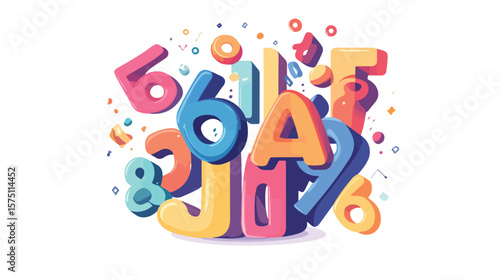 Vibrant Numbers and Colors Flat Vector Illustration Centered