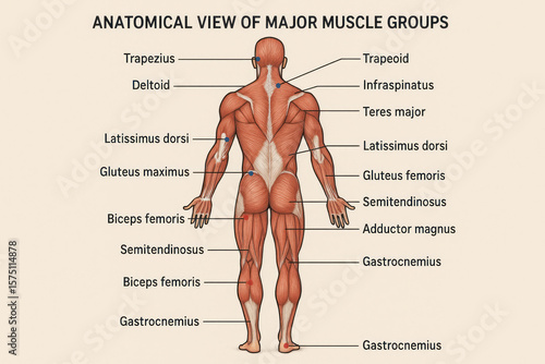 Anatomical view of back muscle groups - Illustration