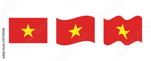 Vietnam Flag Flat Design Set Waving