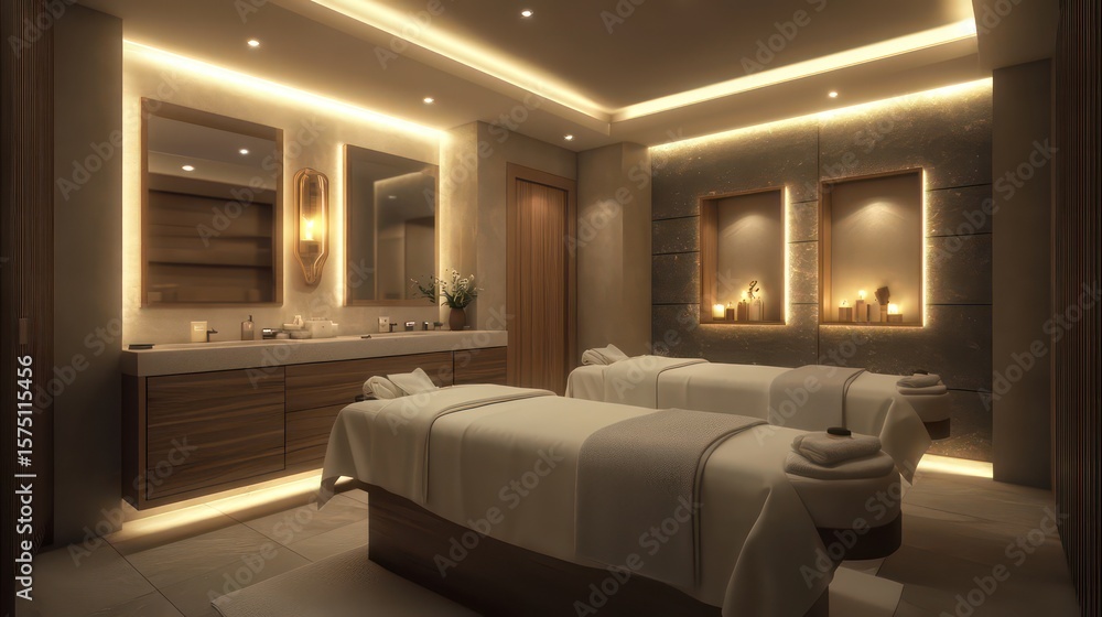 Massage therapist giving a relaxing spa massage in a softly lit, calming treatment room Massage therapist giving a relaxing spa massage in a softly lit, calming treatment room