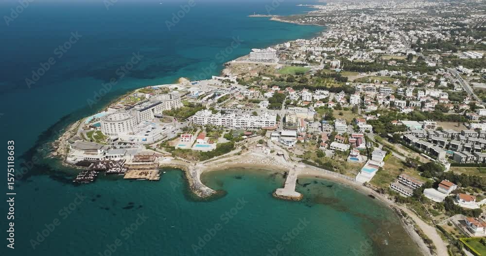Aerial view of coastal town and Mediterranean sea, Cyprus. Aerial view of coastal town and Mediterranean sea, Cyprus.