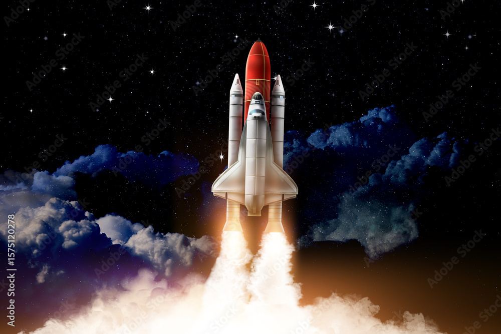 Modern space rocket in beautiful starry sky Modern space rocket in beautiful starry sky