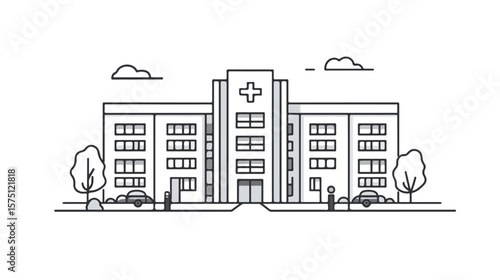 Modern Black and White Hospital Building Vector Illustration