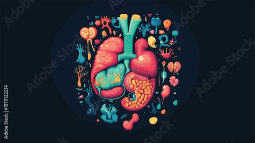 Detailed Human Internal Organs Anatomy in Cartoon Vector Illustration