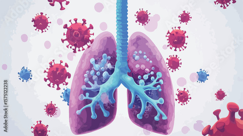 Human Lungs Alveoli with Pneumonia Cartoon Design