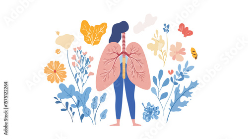 Detailed Human Lungs Flat Vector Design on White Background