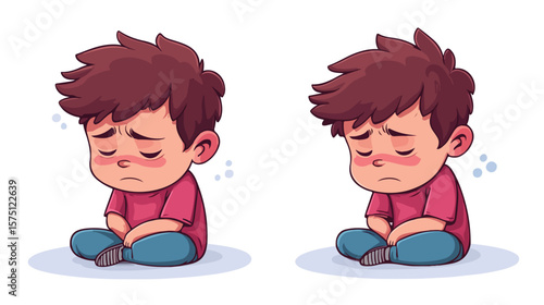 Sad Boy with Cute Face in Icon, Expressing Profound Sadness and Emotions