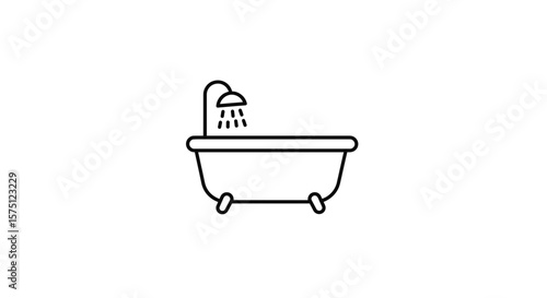 Illustration of a bathtub with shower head and running water outline