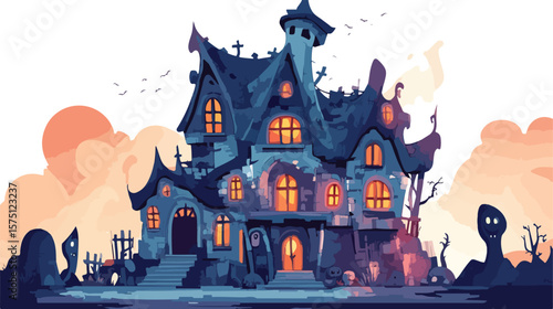 Mystical Haunted House Illustration for Halloween