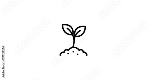 Illustration of a small plant sprouting from the ground in black outline