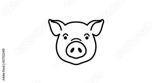 Illustration of a simple pig face with a snout and pointy ears outline