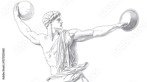 Dynamic Discus Thrower Line Drawing - Sports Illustration