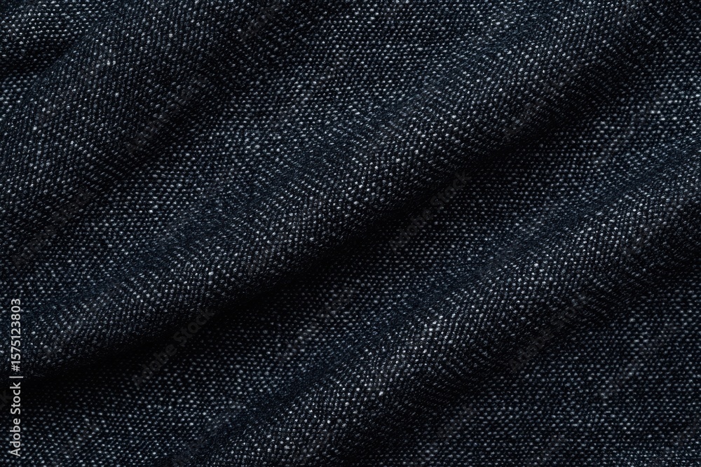 Naklejka premium close-up texture of black denim fabric showing woven pattern and folds