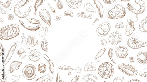 Seafood Circle Pattern Illustration for Designs
