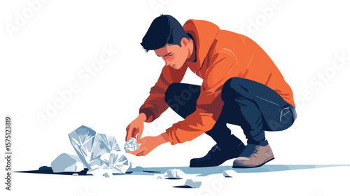 Professional Man Analyzing Diamond Stone Vector Illustration
