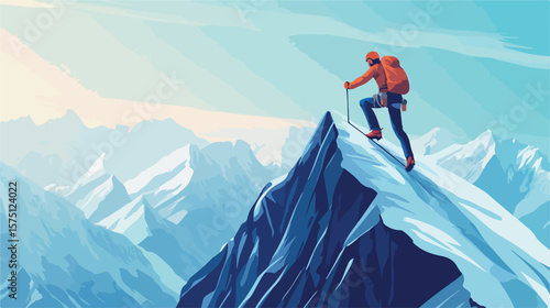 Professional Mountain Climbing Adventure Vector Illustration