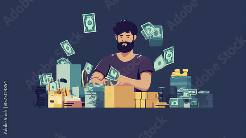 Professional Man Selling on Black Market Vector Illustration