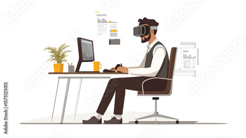 Professional Man Using Virtual Reality Technology Flat Vector Illustration