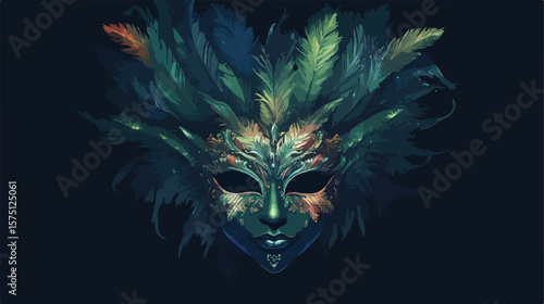 Vibrant Mardi Gras Mask with Feathers Vector Illustration