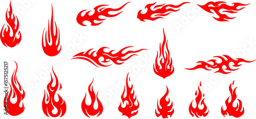 Silhouette Fire flames. Old school tattoo neo-tribal style or silhouette flame for cars. set vector icons. Fire sign. Fire flame icon isolated on white background. Vector illustration