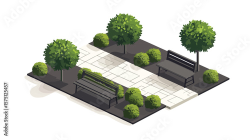 Isometric City Park Landscape Design Concept with Modern Architecture Elements