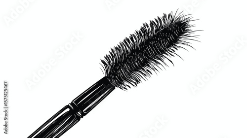Elegant Mascara Brush Line Art on White Background