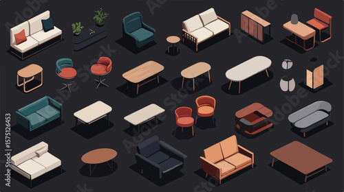Modern Isometric Furniture Collection for Interior Design Projects
