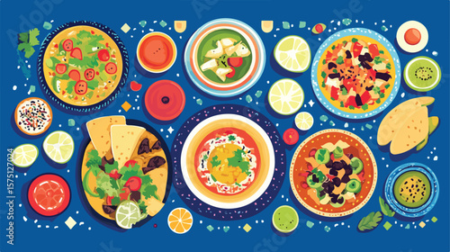 Colorful Mexican Food Design Flat Vector Illustration