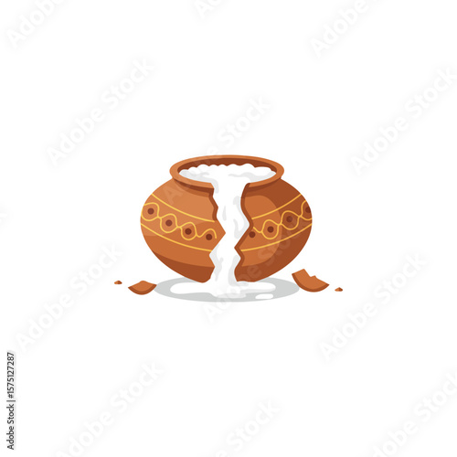 Broken Handi Dahi Pot icon – Krishna Janmashtami flat Vector illustration