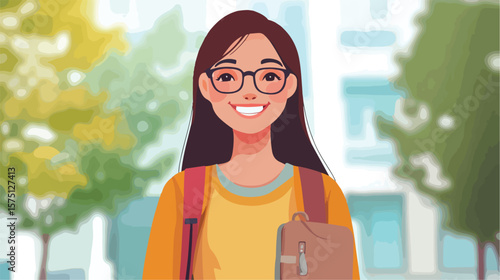 Happy Millennial Student Smiling Outdoors Vector Illustration