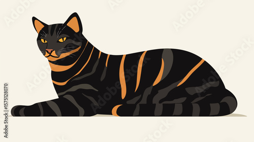 Fierce Striped Feline: Symbol of Strength Flat Vector Illustration