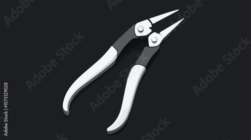 Precision Black and White Long Nose Plier Flat Vector Icon