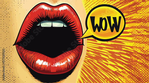 Expressive Female Lips with Speech Bubble for Wow Reactions