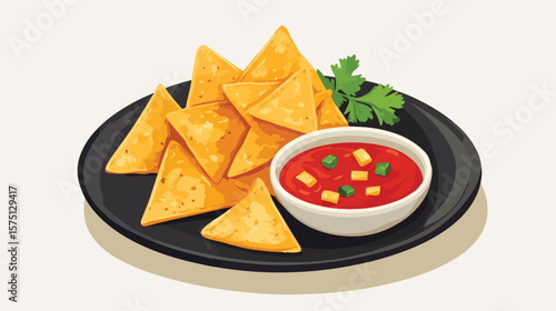 Delicious Nachos Tortillas with Dipping Sauce Flat Vector